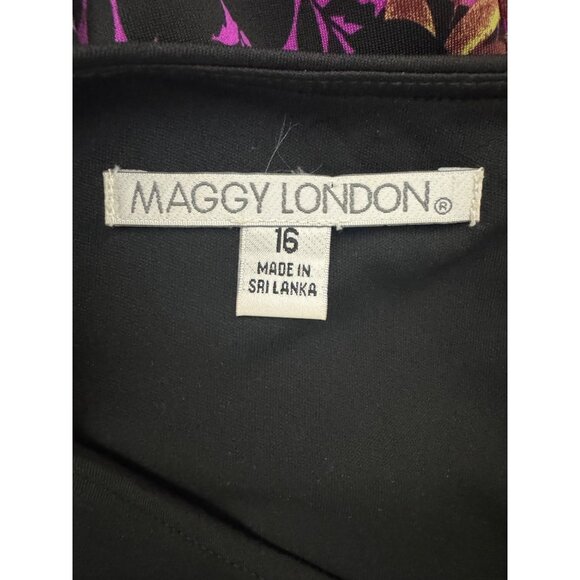 Maggy London Purple Black Fall Leaf Print Sheath Shift Dress Size 16 Office Work - Picture 6 of 8